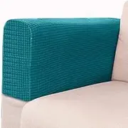 Xiao Hua 2pcs Washable Sofa Armrest Covers Stretch Chair Arm Protectors-Blue Green