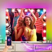 COOLJEEN Vanity Mirror with Lights and Bluetooth, 23x18 Inch 15 Bulbs Front a...
