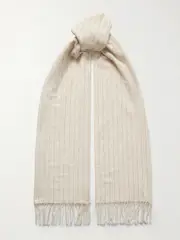 [TOTEME] TOTEME - Fringed Pinstriped Cotton-voile Wrap - Ecru - One size One size Ecru