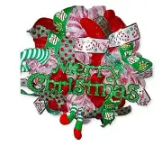 MERRY CHRISTMAS HANDMADE ELF DECO MESH WREATH
