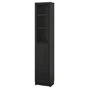 BILLY / OXBERG bookcase with panel/glass door, black oak effect, 40x30x202 cm