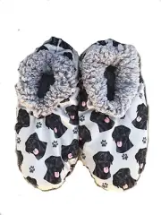 Comfies Womens Black Labrador Dog Slippers - Sherpa Lined Animal Print Booties