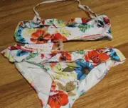 NEW SEAFOLLY GIRLS WHITE FLORAL HALTER BIKINI SET SIZE 14