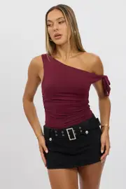 Red One Shoulder Top - Size 10S, Women's Top