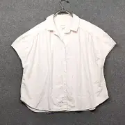 American Eagle Top Womens Large Button Up Oversized Shirt White Cap Sleeve