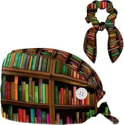 [YTYVAGT] Scrub Caps Women,Scrub Hats Suitable for Women,Bookcase Full of Different Books