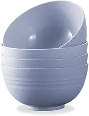 4 PCS 6inch Lightweight Wheat Straw Bowl, Unbreakable Cereal Pasta Bowls Microwave& Dishwasher Safe, Reusable Tableware Dinnerware Fruit Snack Container (BLUE)