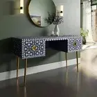 Bone Inlay Study Table, Desk Table, Console Table – Floral Indigo Blue Colour