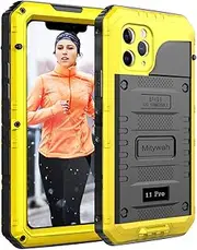 Mitywah Waterproof Case for iPhone 11 Pro, Heavy Duty Military Grade Shockproof Cover Built-in Screen Protection, Rugged Thick Full Body Protect Metal Case for iPhone 11 Pro, Yellow