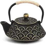 30oz Gold Black Japanese Cast Iron Teapot Kettle Set Loose Leaf Tea Pot for Loose Tea Cast Iron Kettle with Tea Infuser Japanese Tea Set Cast Iron Tea Kettle Japanese Tea Pot Wood Stove