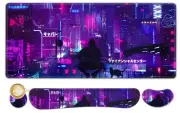 Anime Neon Large Mouse Pad and Keyboard Wrist Rest,Purple Extended Mouse Pad ...