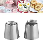 Suuker Large Piping Tips Set, Sultan Ring Baking Mold Icing Nozzle Stainless Steel Icing Piping Nozzles Cake Decorating Supplies for Kitchen Gift(2 Pieces, Silver)
