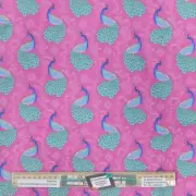 Quilting Patchwork Sewing Fabric Pink Peacocks 50x55cm FQ