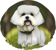 Cute Bichon Frise Dog Print Various Activities Shower Cap Reusable Soft And Lightweight Bath Hair Cap Long Hair