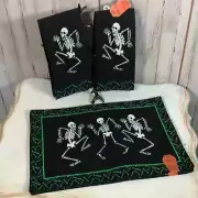 NWT Halloween Party Table Set with Dancing Skeletons - 8 Placemats and 2 Towels