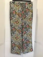 NWT Ann Taylor LOFT Pants M Black Floral Print Pull On Tie Side Stripe 4 Pkt