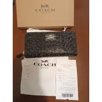 在飛比找蝦皮購物優惠-COACH經典金字馬車浮雕LOGO漆皮拉鍊長夾(黑)