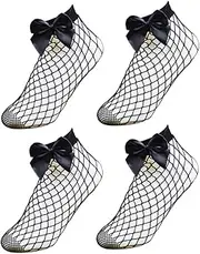 [WRITWAA] 2 Pack Women Fishnet Ankle Socks Mesh Socks for Women Bowknot Sheer Soft Fashionable