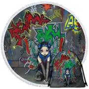 Camouflage Urban Fairy in a Graffiti Alley Round Beach Towel