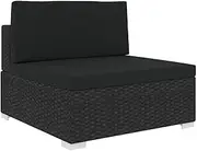 VRAXO Sectional Middle Seat 1 pc with Cushions Poly Rattan Black -8.45KG,46796