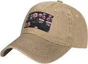 [MDATT] Red Rose Print Baseball Cap Adjustable Twill Bulk with Ponytail Hole Washed Dad Hat for Men Women