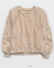Aerie Women’s Hey Crochet Sweatshirt Beach Dune Size XL