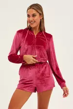 Pink Velvet Ruched Short - Size 14, Women's Shorts