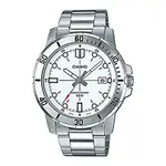 【金台鐘錶】CASIO 卡西歐 日期顯示 不鏽鋼錶帶  防水50米 (白面)  MTP-VD01D-7B