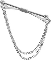 [TENDYCOCO] Collar Pin Necktie Tie Cravat Pin Clip Business Suit Collar Bar Pin Brooch with Double Chain Lapel Pin Shirt Clip Collar Accessory for Boyfriend Boys Men Silver