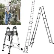 [JADDUO] Telescoping Ladder A Frame, 16.5 Ft Compact Aluminum Extension Ladder, Portable Telescopic RV Ladder for Outdoor Camper Trips Motorhome with Tool Platform and Stabilizer Bar, 330 lbs