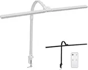 LED Desk Lamp White with clamp 80cm Wide Eye Protection Architect Study Lamp for Home Office Double Arm, Gooseneck, 24W Brightest Monitor Read Workbench Reading Office Light 5 Color 5 Dimmable