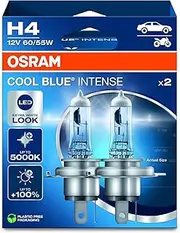 OSRAM Cool Blue® Intense H4, +100% more brightness, up to 5,000 K, halogen headlight lamp, LED look, hanging box (2 lamps)