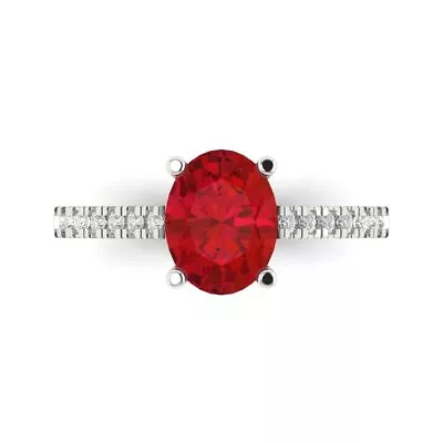 2.21Ct Oval Cut Ruby Solid Gold Solitaire with Accents Engagement Promise Ring