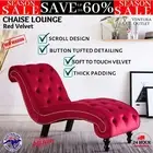 vidaXL Chaise Lounge Red Velvet Scroll Design Button Tufted Elegant Sofa Chair