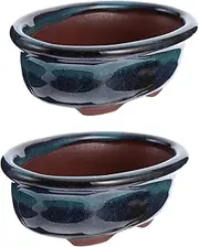 Outanaya Set of 2 Glazed Bonsai Flowerpots Mini Plant Pots for Garden Home Office Classic Design for Decorati