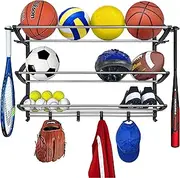 Lynk Sports Rack with Adjustable Hooks - Sports Equipment Organizer - Sports Gear Storage