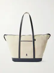 [Polo Ralph Lauren] Polo Ralph Lauren - Large Leather-trimmed Cotton-blend Canvas Tote - Navy - One size One size Blue