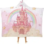 [Ausinbed] Bohemian Rainbow Wearable Cloak Hooded Blanket Fleece Hooded Robe Cloak Arctic Velvet Warm Throw Quilt Poncho Soft Nap Blanket Novelty Blanket Air Conditioning Blanket,40"x50"