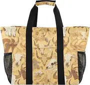 [sanluoli] Storage Bags Collapsable Beach Bag With Compartments with Handles Car Tote Bag, Cow Yellow Skeleton, 1 size