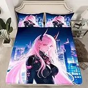 Erosebridal Japanese Anime Bed Sheets Twin Size, Manga Anime Girl Fitted Sheet Kawaii Japanese Style Bedding Set Cartoon Japan Animation Bed Set for Boys Teens Adult Women Bedroom Decor