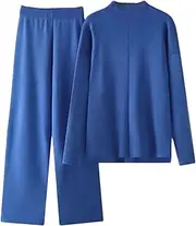 [Generic] Casual Knitwears 2 Piece Sets Loose Long Sleeve Pullover Sweater And High Waist Wide Leg Pant Suit