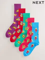 Bright Red/Blue/Green Fun Pattern Socks 5 Pack (AC6454) | $25
