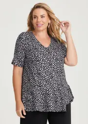 [TS] Taking Shape Mini Spot Short Sleeve Natural Top Size 26 in Black / White Print, Viscose - Plus Size Women's Clothing Black / White Print