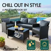 ALFORDSON Outdoor Furniture 4PCS Patio Wicker Set Black