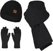 [Generic] Scarf Hat Set for Girls New Knitted Hat Scarf Gloves Women's Fleece Cold Proof Warm Keeping Three Piece Set Scarf Gloves Hat for Men