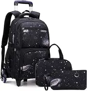 KUOKUO Kids Rolling Backpack for Boys Girls Luggage Wheeled Backpack Trolley School Bag Bookbag with Lunch Bag Pencil Bag