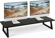 TEAMIX 31.5 inch Dual Monitor Riser, Long Black Monitor Stand Riser Wide TV Stand Riser Monitor Stand for 2 Monitors Wood & Steel Desktop Riser Desk Organization Home Office