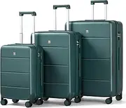 [Hanke] Luggage Sets 3 Piece, 20/24/28 Inch Hard Shell Suitcases with Wheels Lightweight PC Hardside Luggage for Travel(Blackish Green)