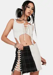 [DARKER WAVS] Distortion Patchwork Lace-Up Skirt