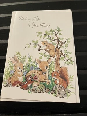 Vintage Greeting Card Get Well Squirrel Deer Chipmunk